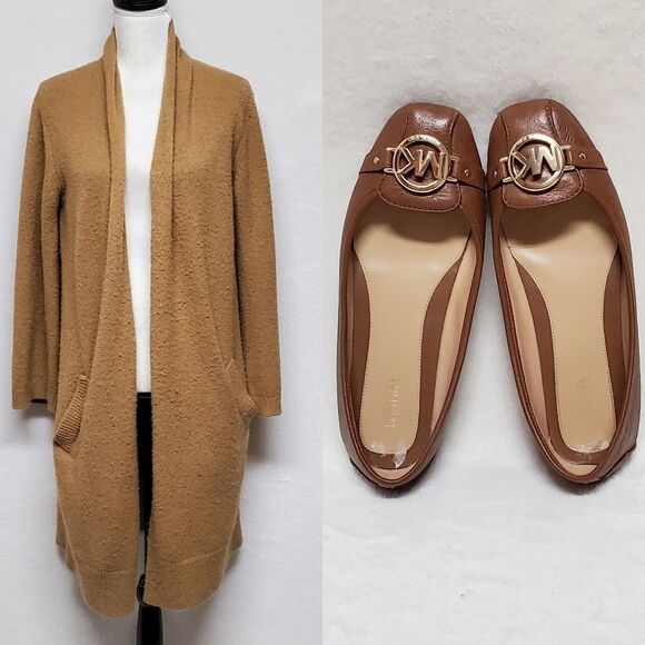BUNDLE Micheal Kors Open Front Waterfall Cardigan Fulton Leather Moc Moccasin - Picture 1 of 16